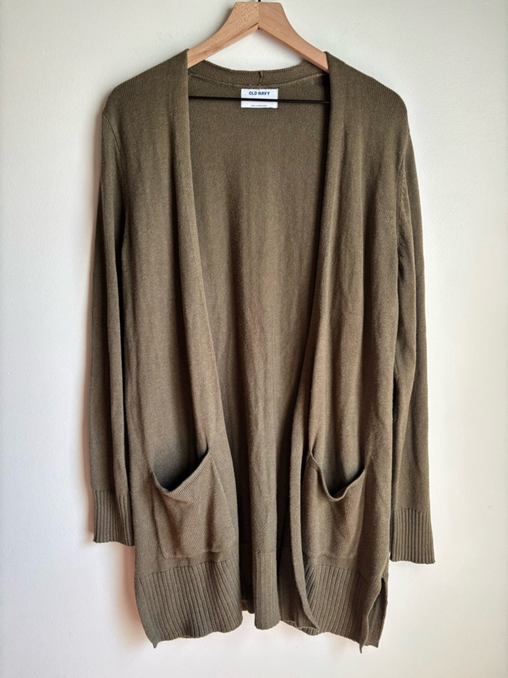 Old Navy Longline Open Front Cardigan Olive Green Cozy Layering Sweater Size L